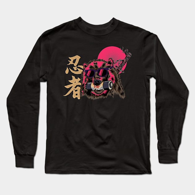 Cool Bear Ninja Long Sleeve T-Shirt by pilipsjanuariusDesign